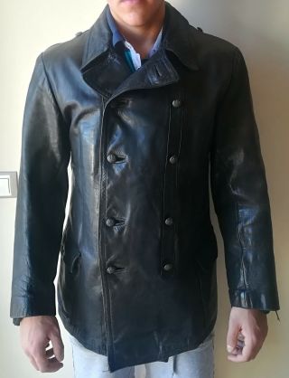 Vintage Ww1 Era German Empire Flight Flying Leather Jacket Crown On Buttons
