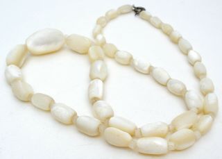 Vintage Graduated Mother Of Pearl Bead Necklace White Mop 20 " Long Art Deco