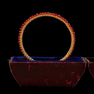 Antique Vintage Nouveau Gold Filled Gf Mediterranean Red Coral Bangle Bracelet