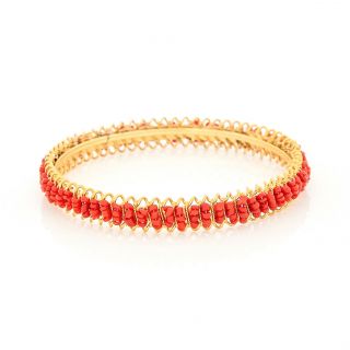 Antique Vintage Nouveau Gold Filled GF Mediterranean Red Coral Bangle Bracelet 3