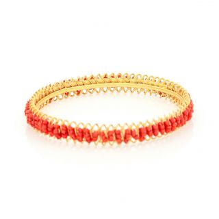 Antique Vintage Nouveau Gold Filled GF Mediterranean Red Coral Bangle Bracelet 5