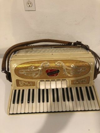 Vintage Francini Piano Accordion Made In Italy White Marble