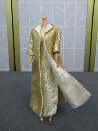 Vtg Barbie Clone Premier Wendy Gold Dress Brocade Evening Formal Coat Metallic