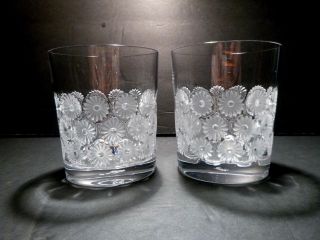 Vintage Lalique Crystal Napsbury (1976 -) Set Of 2 Double Old Fashioned 3 7/8 "