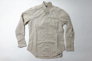 Gitman Bros Vintage Beige Star Button Down Oxford Cotton Linen Shirt Medium M