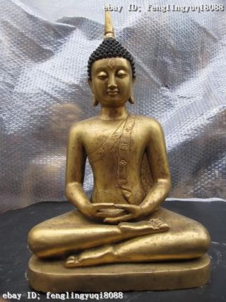 18 " Thailand Buddhist Classic Bronze Copper Gild Sakyamuni Buddha Statue