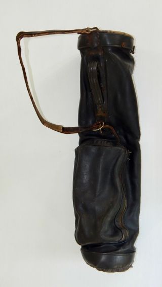 Vintage Dunlop Tufhorse Black Leather Golf Club Carry Bag 1920 - 1930 