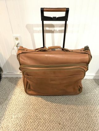 Vtg Hartmann Mobile Traveler 41” Garment Bag Wheeled Brown Belting Leather Bag