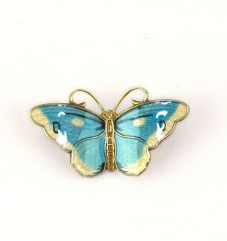 Vtg Hroar Prydz Norway Gilt Sterling Silver Enamel Guilloche Butterfly Brooch
