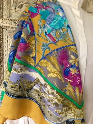 Hermès Paris Vintage Silk Scarf „Tropiques“ L.  Bourthoumieux Ochre Turqoise 90 4
