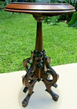 Victorian Walnut Marble Top Pedestal Fern Plant Stand Exceptional Ornate Base