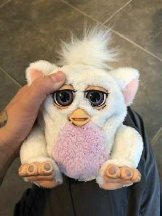 Vintage 2005 Furby Baby White And Purple Tiger Electronics Rubber Feet Purple Ey