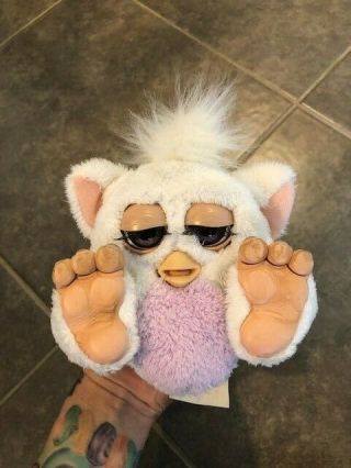 Vintage 2005 Furby Baby White And Purple Tiger Electronics Rubber Feet Purple Ey 4