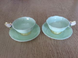 Two 1930s Vintage Paragon England Queen Mary Butterfly Handle Tea Cup & Saucer