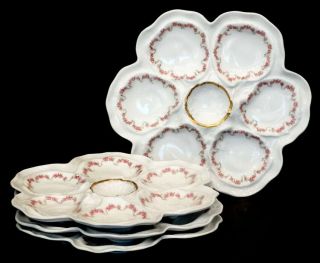An Exceptional Set Of 4 Antique Vintage Limoges Porcelain Oyster Plates / France