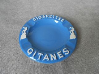 Vintage French Advert Ceramic Blue Ashtray Marks Cigarettes Gitanes