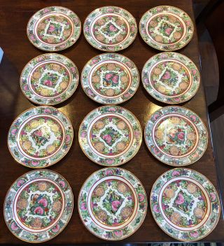12 Lord & Taylor Rose Medallion Salad Plates With Gold Trim Japan Vintage