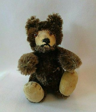 Vtg Antique Steiff Miniature Teddy Bear Baby Fully Jointed Chocolate Brown 3.  5 "