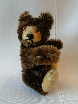 Vtg Antique Steiff Miniature Teddy Bear Baby Fully Jointed Chocolate Brown 3.  5 