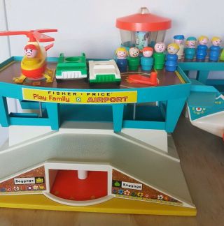 Vintage Fisher Price Little People Airport 2 Planes 11 Figures Luggage Vehicles 2