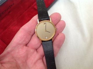 Vintage Mans Zenith Gold Quartz Date Watch (Fully) And Boxed 4