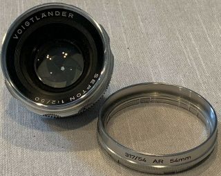 Vintage Voigtlander Septon 1:2 / 50mm Camera Lens W/ 317/54 Ar 54mm Filter