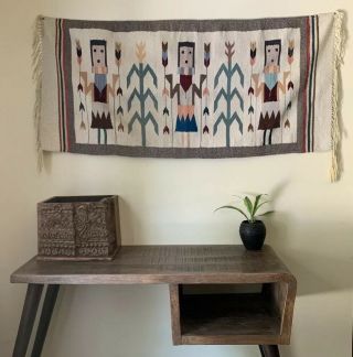 Vintage Native American Navajo Yei Woven Rug Wall Hanging Weaving