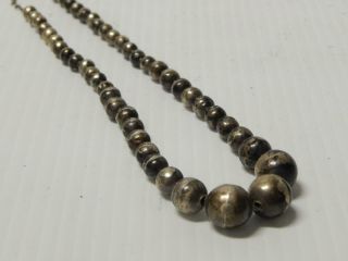 Vintage Antique Mexican " Pearls " Graduated Sterling Silver Beads Necklace Old
