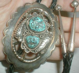 Vintage B Begay Huge Sterling Silver Spiderweb Turquoise Bolo Tie Necklace
