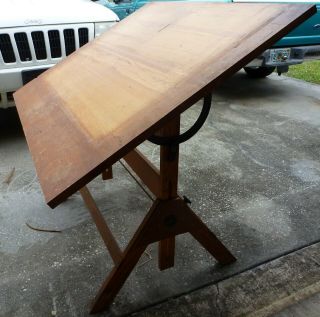 Vintage Oak Wood/cast Iron Industrial Drafting Table (pick Up Only)
