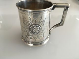 Antique 1864 Gorham Coin Silver Medallion Pattern Head Mug cup 4