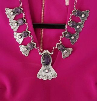 Vintage Mexico Sterling Silver Amethyst Necklace / Made In Mexico