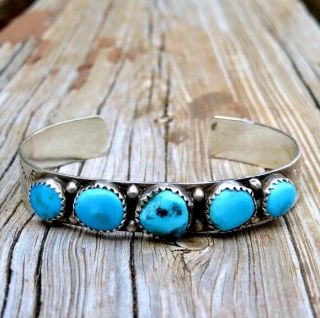 Vintage Navajo Sterling Silver Sleeping Beauty Turquoise Cuff Bracelet
