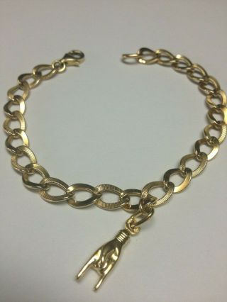 Vintage 14k Gold Charm Bracelet,  18k Gold Horn Charm