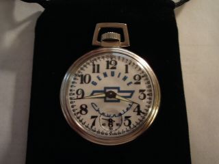 Vintage 16S Pocket Watch Chevrolet Auto Theme Dial & Case Runs Well. 2