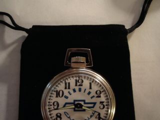 Vintage 16S Pocket Watch Chevrolet Auto Theme Dial & Case Runs Well. 3