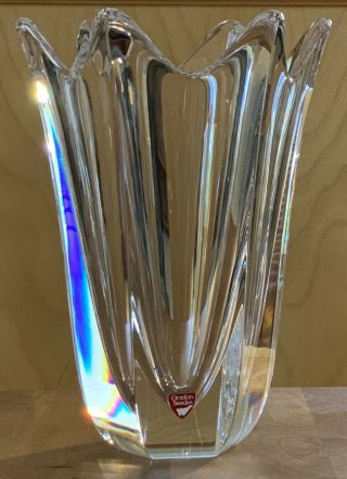 Orrefors Sweden Clear Heavy Tulip Crystal Vase Vintage Signed 8 " Tall Rare Exc