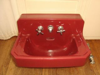 Vintage Mid - Century 1949 American Standard Vitreous China Bathroom Sink Maroon
