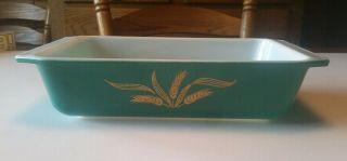 Vintage Pyrex Green Wheat Promotional Space Saver Casserole Dish 1960s No Lid 3