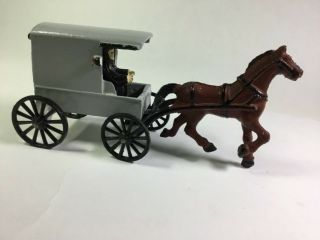 Rare Vintage Amish Wagon Cast Iron Horse Drawn Carriage Lancaster Toy Mfg