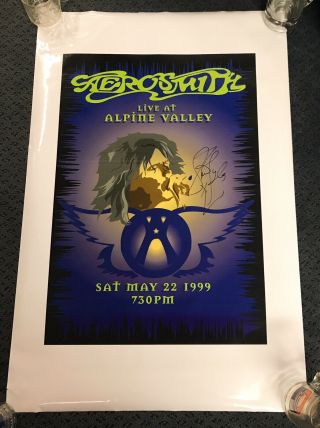 Vintage Aerosmith 1999 Poster Alpine Valley Signed Autograph By Steven Tyler