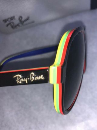 70s Vintage Retro Ray Ban Vagabond Black Rainbow Stripe Aviator Sunglasses