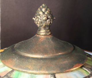 FINE ANTIQUE FRENCH GOTHIC BRONZE DRAGON FOOTED LAMP W/ LEADED GLASS SHADE C1910 4