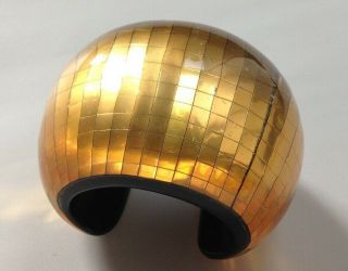 Dramatic Outsize Vintage Golden Mirrored Couture Perspex Lucite Cuff Bangle