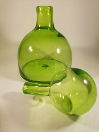 Vintage Mid Century Modern Glass Bottle Decanter Set of Two.  Yellow & Green. 9