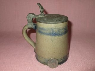 Antique 19th C Stoneware Decorated Small Tavern Mug Tankard Stein NYC F.  Heyde 3