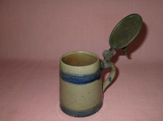 Antique 19th C Stoneware Decorated Small Tavern Mug Tankard Stein NYC F.  Heyde 5