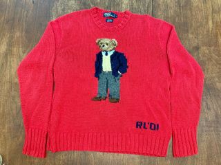 Vintage Ralph Lauren Polo Bear Hand Knit Sweater Size L