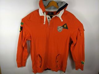 Vintage Polo Ralph Lauren Ski Patrol Club Hoodie Sweatshirt Orange Men 