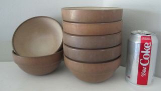 7 Vintage Heath Ceramics Rimline Cereal Bowls Brown Rim Line Stacking 5 - 1/2 "
